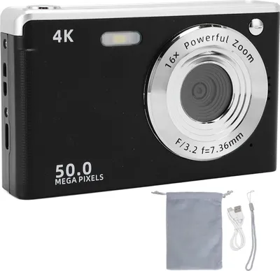 Obrázok produktu pre Digitálny fotoaparát s plniacim svetlom, 4K, 50 MP, 2,8-palcová obrazovka, 16-násobný zoom, automatické zaostrovanie proti chveniu, automatické zaostrovanie na výšku, čierna