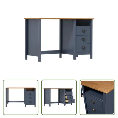 Obrázok produktu pre The Living Store Písací stôl Hill s 3 zásuvkami sivý 120x50x74cm borovicové drevo