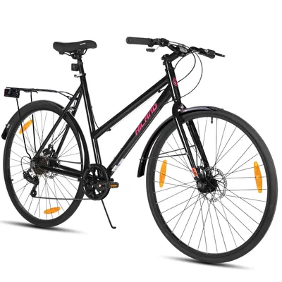 Produktbild von HILAND Cityrad 700C Herren Damen Student Aluminiumlegierung Pendler Stadtfahrrad, 7-Gang, mit Schutzblechen, Gepäckträger, Mechanische Scheibenbremse