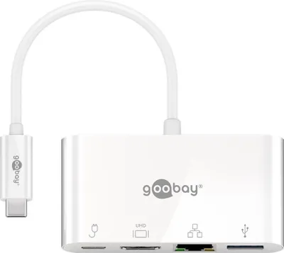 Immagine prodotto di Adattatore multiporta USB-C™ HDMI+Ethernet, PD, bianco - espande un dispositivo USB-C™ con una porta Ethernet, una porta HDMI™ e una porta USB 3.0