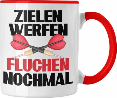 Produktbild von Trendation - Darts Tasse Geschenk Dart-Spieler Geschenkidee Lustiger Spruch Zielen Werfen Fluchen Nochmal (Rot)