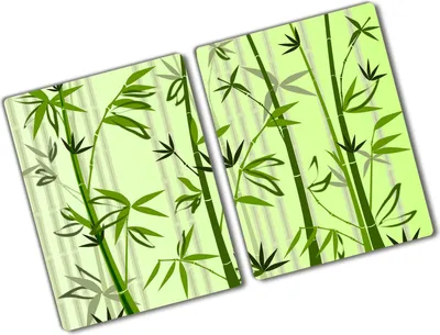 Produktbild von Tulup Glas Herdabdeckplatte - 2x40x52 cm - Glaskeramikkochfeld-Abdeckung Spritzschutz Glasabdeckplatte Kochplattenabdeckung und Schneidebrett - Zweiteilig - Blumen & Pflanzen - Bambus - Grün