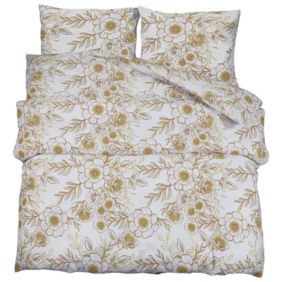 Image de vidaXL Ensemble de literie blanc et marron 220x240 cm coton