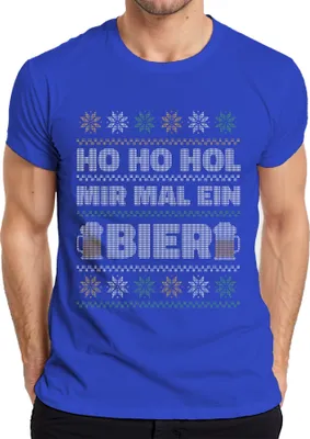 Produktbild von Ho Ho Hol mir mal ein Bier - Ugly Christmas Sweater Weihnachten Herren T-Shirt, Blau, S