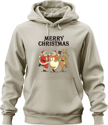 Produktbild von MERRY CHRISTMAS Weihnachtsmann Schneemann Rentier tanzend Vintage Uni Hoodie Kapuzenpullover, Natur, XXL