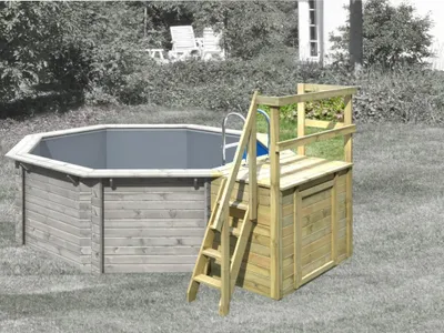 Produktbild von KARIBU Naturbelassen 3x2 Meter Poolterrasse, Massivholz Kesseldruckimprägniert, Garten Terrasse für Schwimmbecken, Badeplattform, Holzpool Umrandung, Poolzubehör