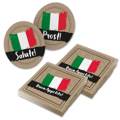 Produktbild von itenga 40x Serviette Italienisch Buon Apetito mit 40x Bierdeckel Set