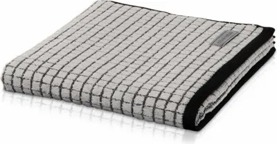 A folded towel with a checkered pattern.
