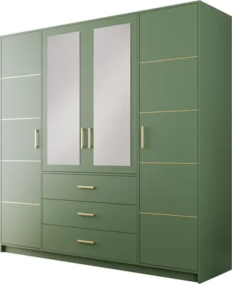 Produktbild von Drehtürenschrank Nancy II D4, 4 Türen Kleiderschrank mit Spiegel, Moderne Garderobe, Schrank Größe: 196 x 200 x 58 cm