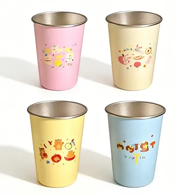 Immagine prodotto di Set di bicchieri da viaggio, composto da 4 pezzi, capacità 300 ml, in acciaio inossidabile, senza BPA, per bambini