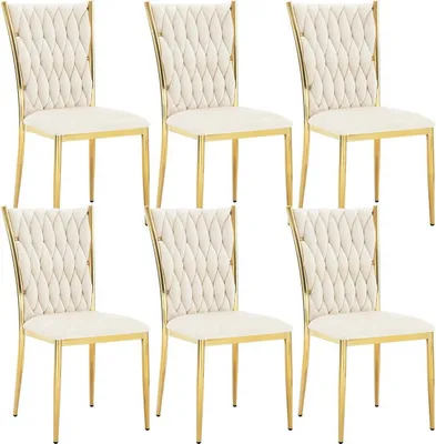 Produktbild von WOLTU Esszimmerstühle, Küchenstühle, modern, hohe Rückenlehne, Metallbeine, Samt : Creme 6 Farbe: Creme Stückzahl: 6