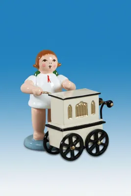 Produktbild von Holzfigur Engel mit Drehorgel ohne Krone Höhe 6cm NEU