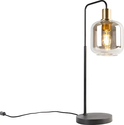 Produktbild von QAZQA - Design Design-Tischlampe schwarz mit Gold I Messing und Rauchglas - Zuzanna I Wohnzimmer I Schlafzimmer - Länglich - LED geeignet E27