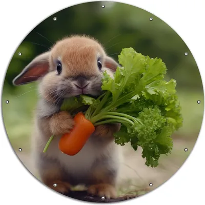 Produktbild von Wallario rundes Outdoor-Poster für Garten oder Balkon, Motiv Knabbernder Kleinhase, 120 cm Durchmesser