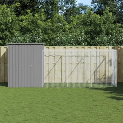 Zdjęcie produktu dla VidaXL Buda dla psa z wybiegiem 165x455x181 cm stalowa jasnoszara