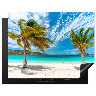 Produktbild von KitchenYeah© Herdabdeckplatte Strand - Palmen - Wolken , 77x59cm, Küche Deko, Glaskeramikkochfeld Herdabdeckung, Abdeckplatte fùr Kochfeld