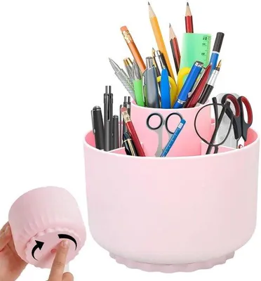 Image de Porte-crayons rotatif à 360° pour enfants, bureau, école, 5 compartiments, rose