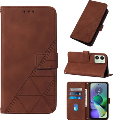Produktbild von Hülle für Motorola Moto G54 Prägung Flip Leder Kartenfächer Schutzhülle mit Ständer Braun