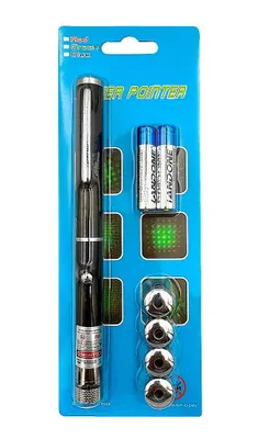 Obrázek produktu pro Zelené laserové ukazovátko s vyměnitelnými nástavci a bateriemi.