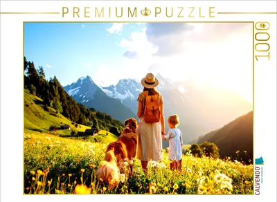 Produktbild von CALVENDO Puzzle Frau mit Kind und Hund in den Bergen | 1000 Teile Lege-Größe 64x48cm Foto-Puzzle für glückliche Stunden