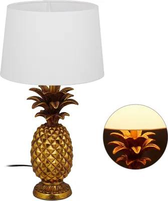 Obrázok produktu pre Stolná lampa Relaxdays Ananas, moderná lampa s látkovým tienidlom, pätica E27, dekoratívna lampa s káblom, V x H: 54 x 30 cm, zlatá