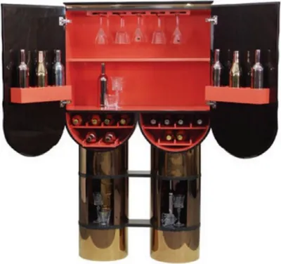 Produktbild von Casa Padrino Luxus Designer Barschrank Schwarz / Rosegold / Rot 170 x 44 x H. 98 cm - Weinschrank mit 2 Türen - Wohnzimmer Möbel - Bar Möbel - Hotel Möbel - Luxus Kollektion