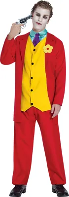 Immagine prodotto di Mr Smile Costume Halloween Jolly Trickster Tuta Rossa Gilet Giallo Colore Gioca Smile Divertente Giullare Carnevale Tema Horror, Taglia: 48 - 50 (M) Colore: Rosso