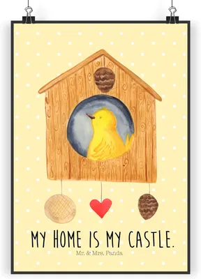 Produktbild von Mr. & Mrs. Panda Poster Vogel Haus DIN A5 - Gelb Pastell - Geschenk, Lustige Sprüche, Familie, Wohnung, kunstdruck, drucke, Zuhause, Wanddekoration, Vögel, Wandbild, Bild