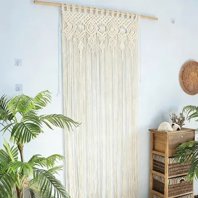Image de Décoration murale bohème en macramé, 90 x 180 cm, rideau-séparateur fait à la main