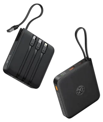 Produktbild von VRURC Power Bank, Powerbank 20000mAh Klein mit 4 Kabeln, 22.5W Schnellladen