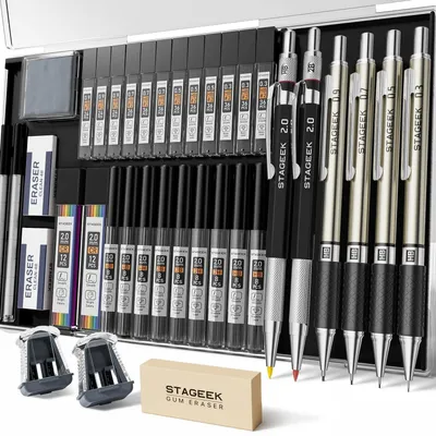 Zdjęcie produktu dla Zestaw ołówków mechanicznych do rysowania, 6 sztuk, średnica grafitu 0,3-2,0 mm, metalowe, z 492 wkładami grafitowymi, idealne do rysowania, szkicowania i prac artystycznych