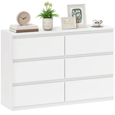 Produktbild von Sunvello Kommode mit 6 Schubladen, Moderne Aufbewahrungsmöbel für das Schlafzimmer, Weiß
