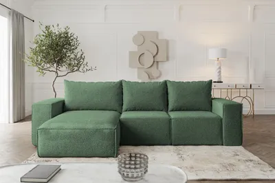 Produktbild von Ecksofa Sofa mit Schlaffunktion ESTELLE in Stoff Abriamo Grün Ottomane Links