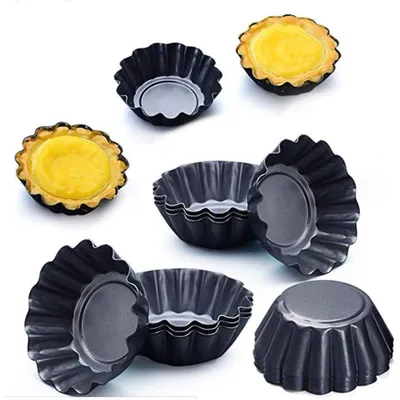Produktbild von 12 Stücke Torteletts T?rtchenformen Tartelette F?rmchen Mini Tarteform Kohlenstoffstahl Eierkuchenform(schwarz),gro?