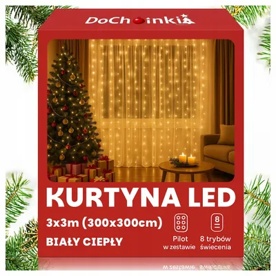 Obrázek produktu pro LED závěs, 300 diod, rozměry 3 x 3 metry, teplé bílé světlo, 8 režimů, dálkové ovládání
