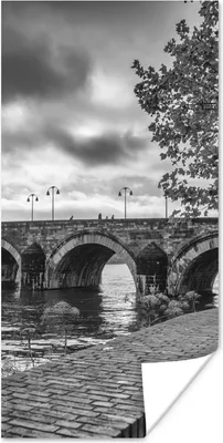 Produktbild von MuchoWow® Poster Brücke - Maastricht - Schwarz - Weiß 75x150 cm - Dekoration für die Wände