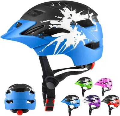 Image de Casque de vélo pour enfant, taille 48-56 cm, avec éclairage arrière et visière amovible, pour VTT