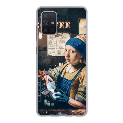 Produktbild von MuchoWow® Handyhülle Schutzhülle Hülle für Samsung Galaxy A51 Mädchen mit Perlenohrring - Cappuccino - Barista - Vermeer - Kaffee - Gemälde Silikon Softcase Handy Hülle - Schutzabdeckung
