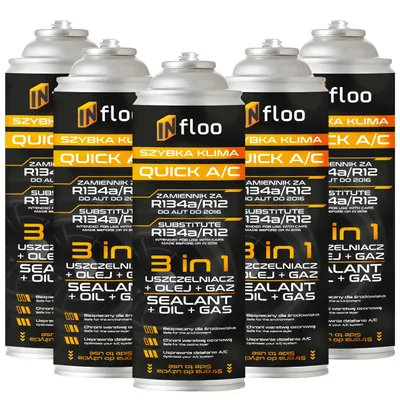 Produktbild von INfloo Quick A/C 5× R134a Ersatz 3in1 Kältemittel-Ersatz mit Öl und Dichtmittel 205g
