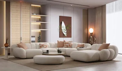 Produktbild von Beiges Wohnzimmer Sitzset s Ecksofa Hocker Beistelltisch