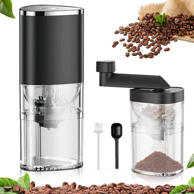 Produktbild von Elektrische Kaffeemühlen, Kaffeemühle, Typ-C-Laden, 1300 mAh, Einstellbare Grobheit, wird mit Bohnenlöffel, Reinigungsbürste und Handkurbel geliefert