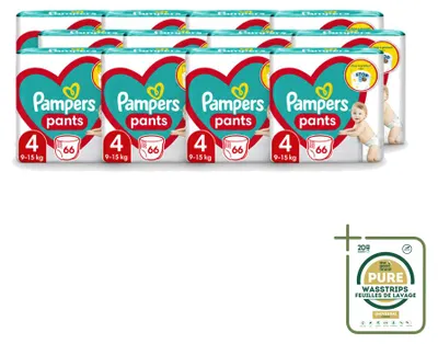 Obrázek produktu pro 12 kusů plenkových kalhotek Pampers, velikost 4, 9–14 kg – balení