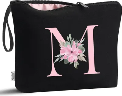 Image de Trousse de toilette personnalisée avec A-Z & cœur, toile de coton, noir