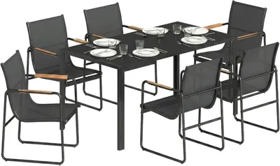 Produktbild von Gartenmöbel Set Sitzgruppe 150x80 cm Glastisch 6 Stühle wetterfest Stahl Schwarz