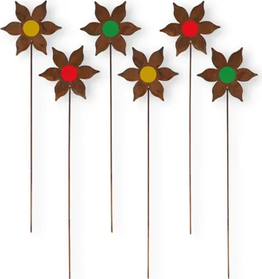 Produktbild von Gartenstecker Rost Blumen bunt 6 Stück Rost Deko Gartenstecker Blumen