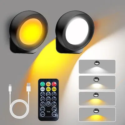 Zdjęcie produktu dla Kinkiet LED, zestaw 2 szt., regulacja 4 temperatur barwowych, energooszczędny, lampka nocna, czarny