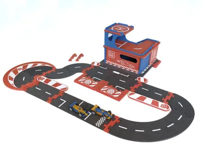 Produktbild von Bausatz Modularer Garage mit Rennstrecke und 2 Rennwagen, Croc toys