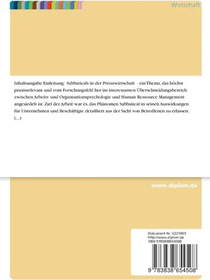 Produktbild von Sabbaticals in der Privatwirtschaft