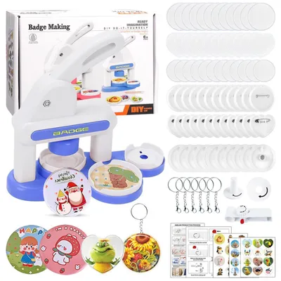 Produktbild von Buttonmaschine 35+55 mm Bastelset für Kinder Blau DIY Anstecker Maker Set