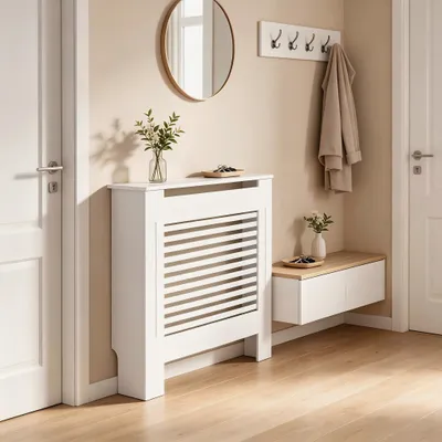 Obrázek produktu pro WISFOR Kryt radiátoru Kryt radiátoru s policí Kryt radiátoru Parallel Lamell White, 78x19x92cm